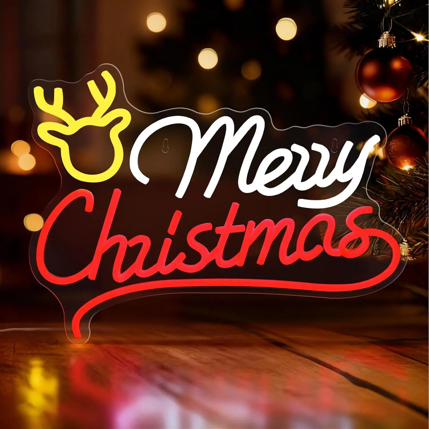 Neon Sign Party - Frohe Weihnachten Rentier-Neonschild USB-betriebene LED-Neonleuchte, Weihnachtsfeier