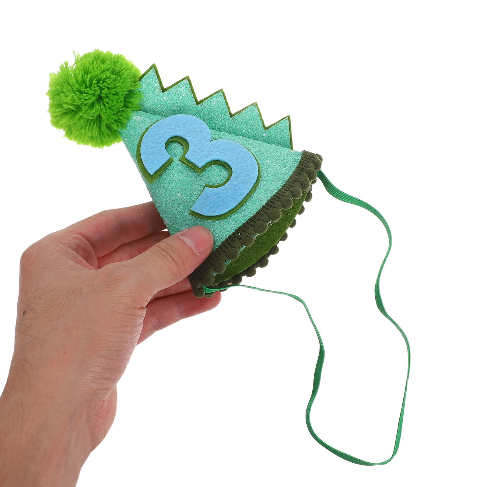Party Hat Cone - Dinosaurier-Kegel-Geburtstagsmütze, grüne Pailletten, Nummer 3, Partyhut,