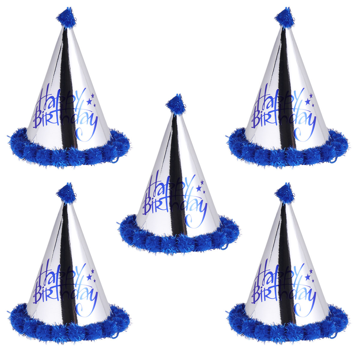 Party Hat Cone - 5 Stück Laserfolien-Papier-Pompons, Geburtstagsmützen, glitzerndes Kegeldesign,